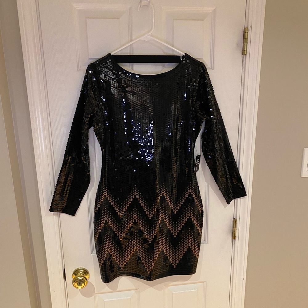 Black Sequin Mini Dress with open back - from Express